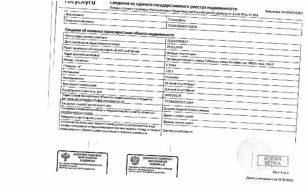 Нежилое помещение, площадь 120,1 кв.м., кадастровый номер: 72:24:0305017:1570, г.Тобольск, ул.Октябрьская, д.19А, пом.19а/7, этаж 1, рег.№ 72-012906